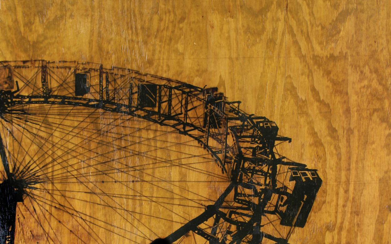 ferris wheel, world's fair, 1893, wood, silhouette, contemporary, modern art, painting