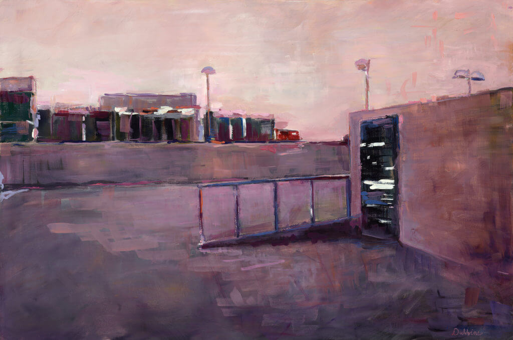 parking structure, car, sunset, los angeles, L.A., beverly hills, watercolor, painting, fine art, lavender